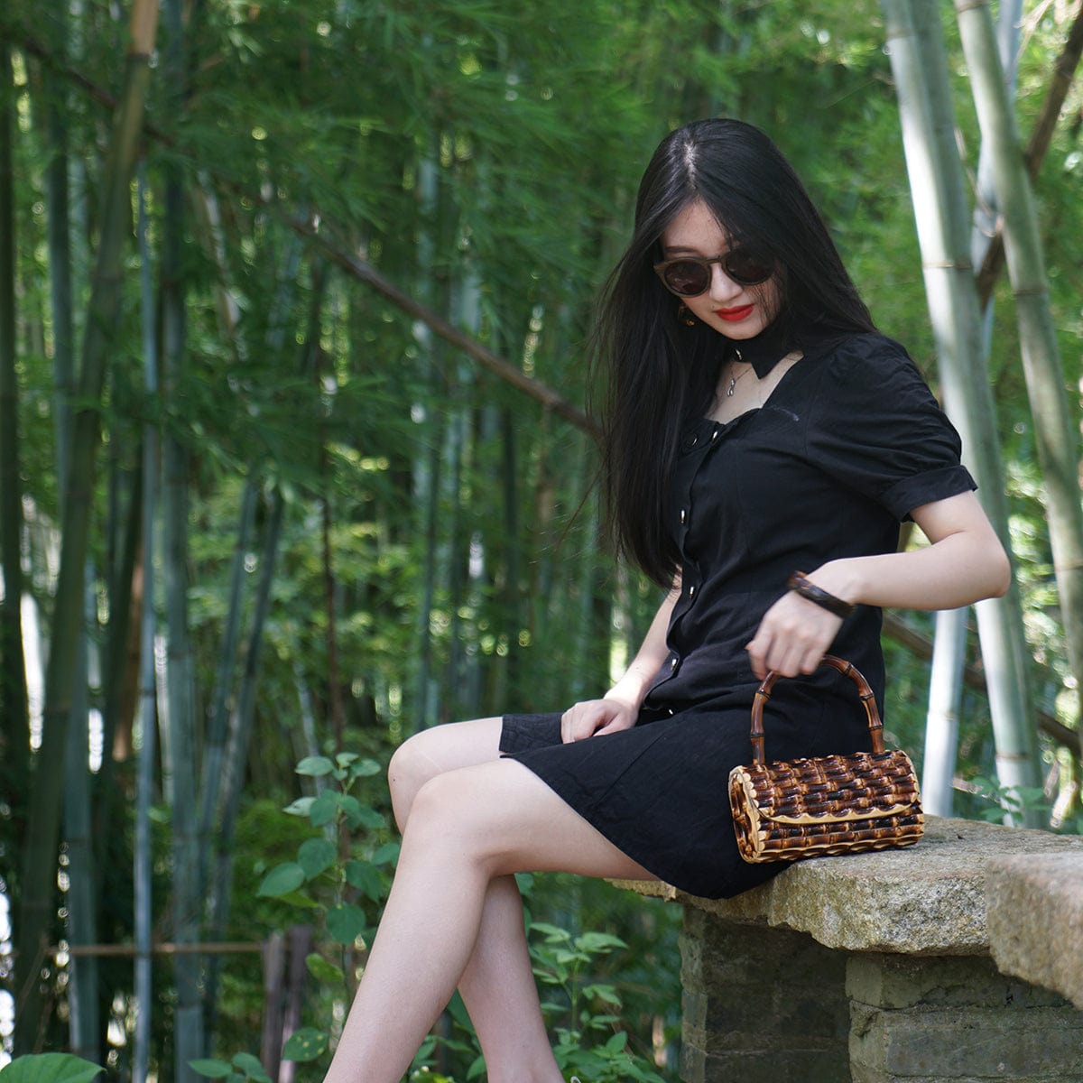 S / Burnt black Luxury Nilerun famous brand unique handmade bamboo evening bag bamboo root handbag