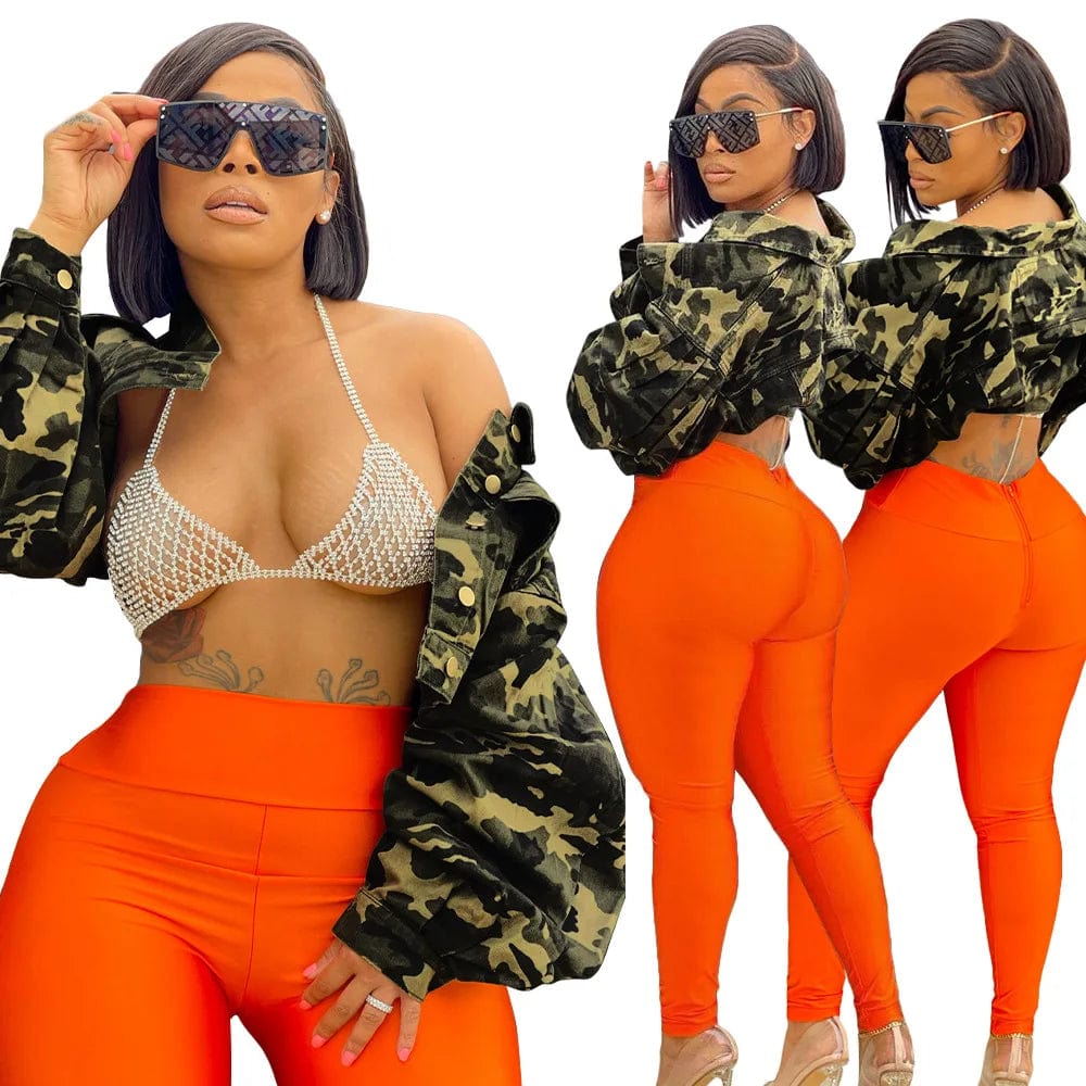 S / Camo Fall Winter Camouflage Cropped Jacket Woman Puff Sleeve Streetwear Coat Fashion Plus Size Camo Jackets for Ladies