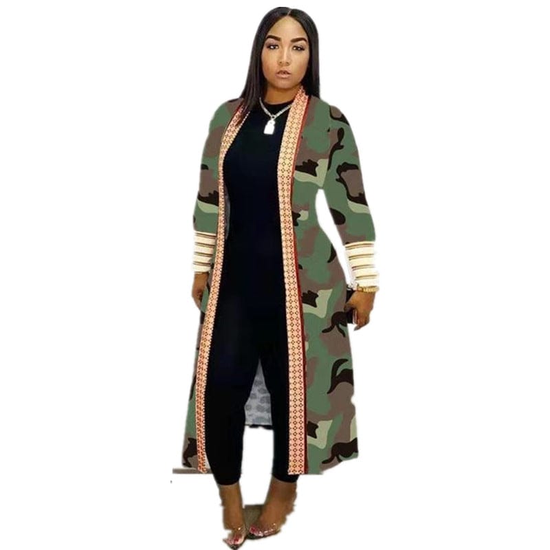 S / Camouflage womens fall fashion plus size coat jackets winter camouflage long coats for ladies