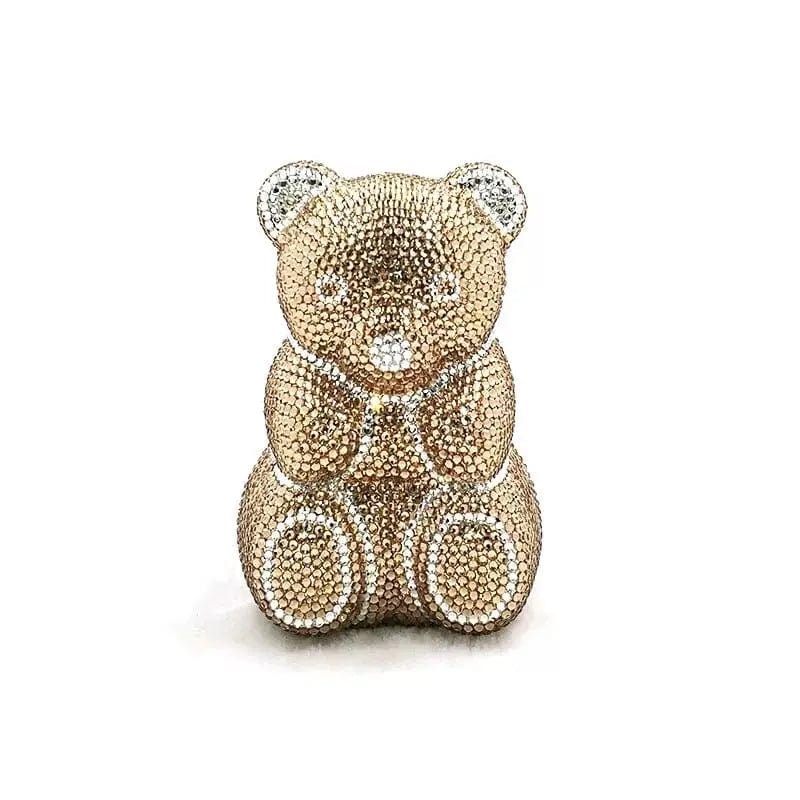 S / champagne New Arrived Handmade Animal Shape Full Crystal Bag Cute Bear Purses Women Bling Rhinestone Teddy Bear Purse Bags of Crystals