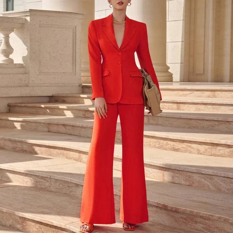S / Color 1 Hot Selling Fashionable Women Long Sleeve Solid Color Suit Blazer And Pants Set For Women Party Wear