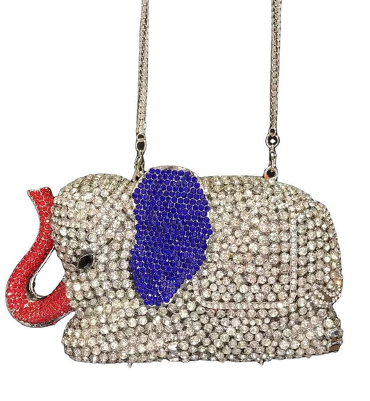 S / Cream 2022 New Design Animal Prints Crystal Elephant Purse Crystal Clutch Bag Wedding Party Clutches Purse Handbag Luxury Purse