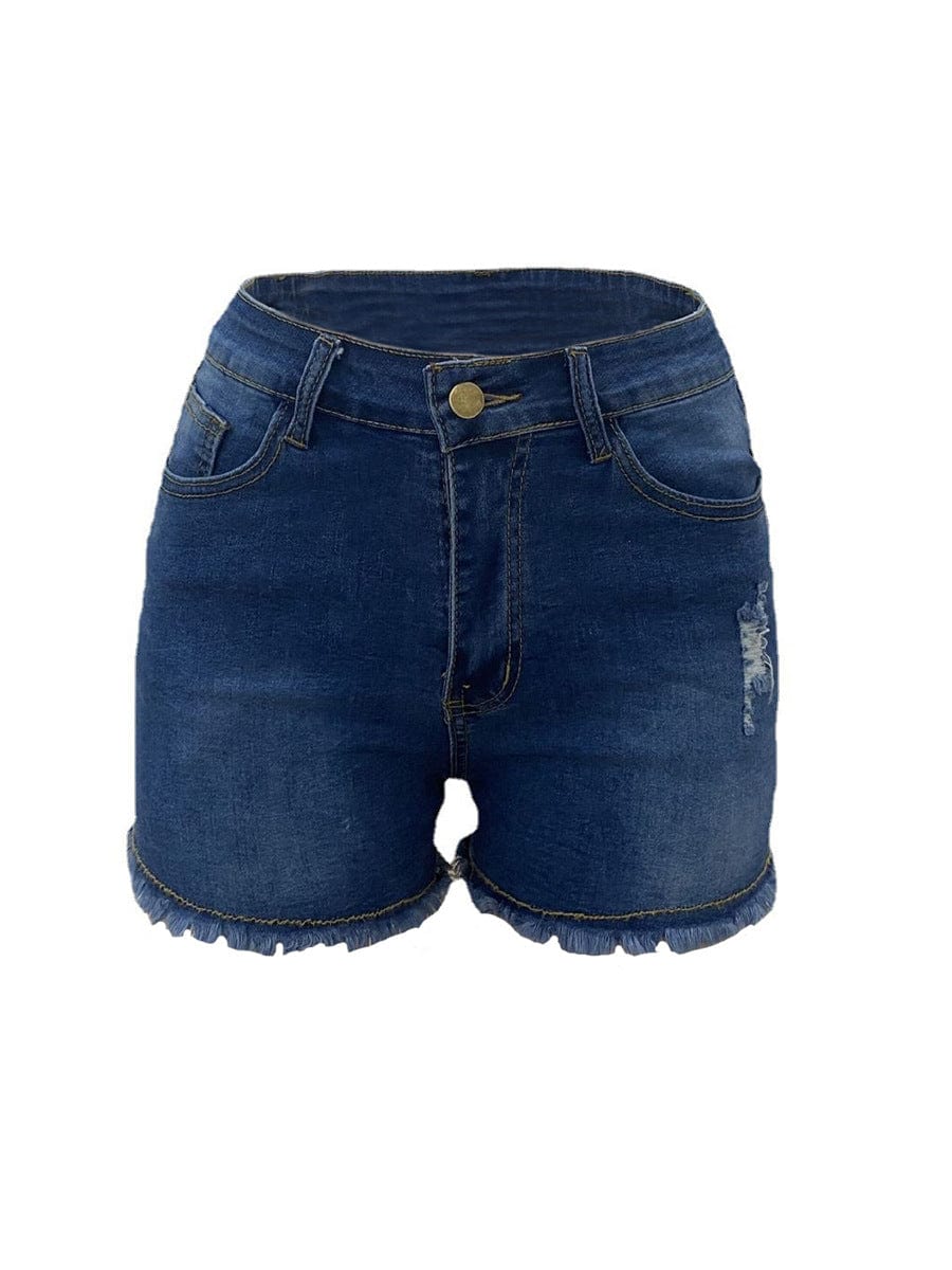 S / Dark blue High Stretchy Skinny Jeans Women 2022 Summer Hot Selling Button Fly Ripped Jeans Women Cotton Jean Shorts