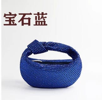 S / DEEP BLUE 2022 New Half Moon Knot Crystal Purse Evening Clutch Bag Famous Brand Luxury Evening Wedding Bridal Purse