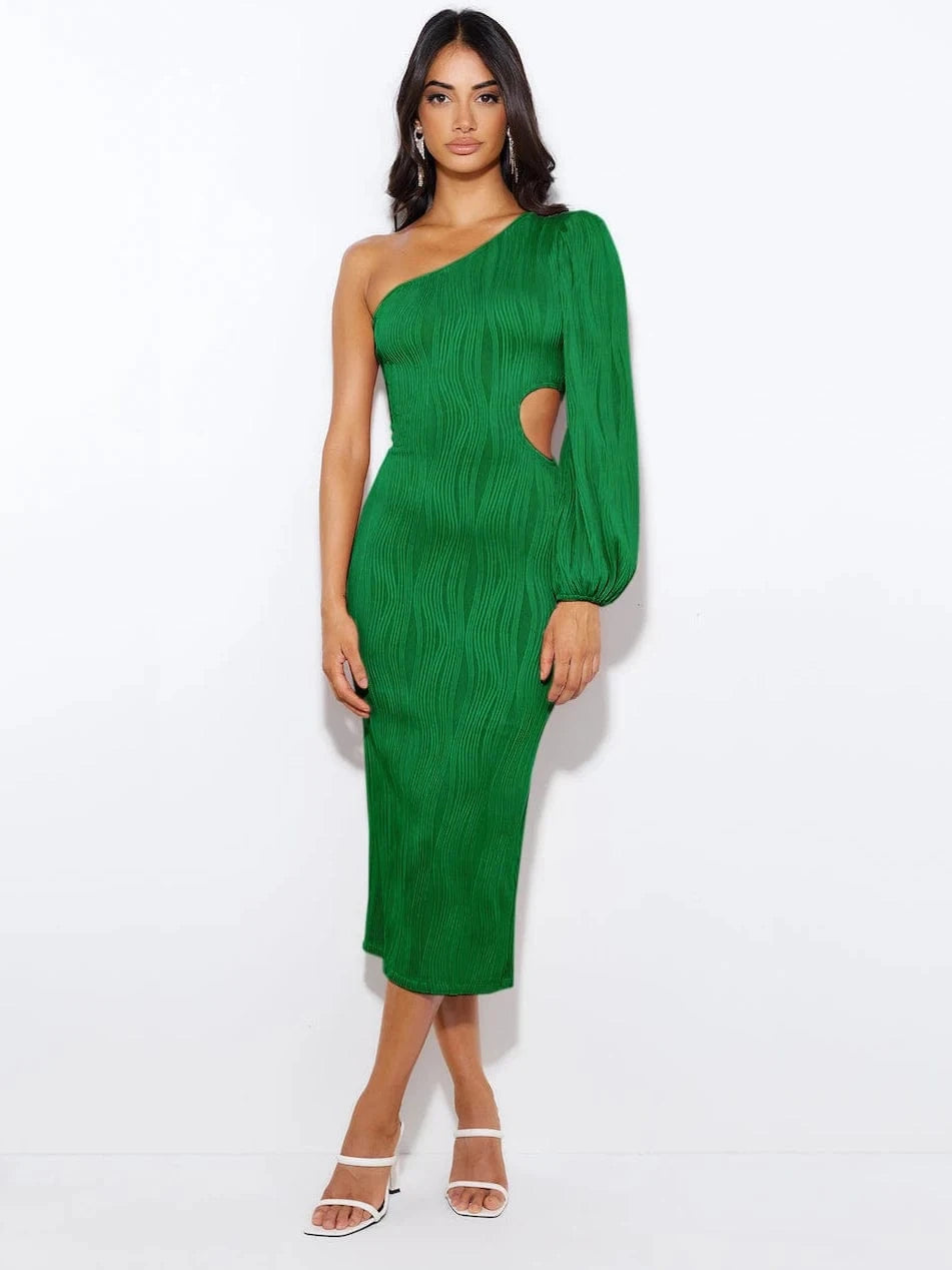 S / EQOA012 Hot Sale Cocktail Single Sleeve Sexy Lady Formal Bodycon Evening Dresses Elegant Classy Women Party Dress