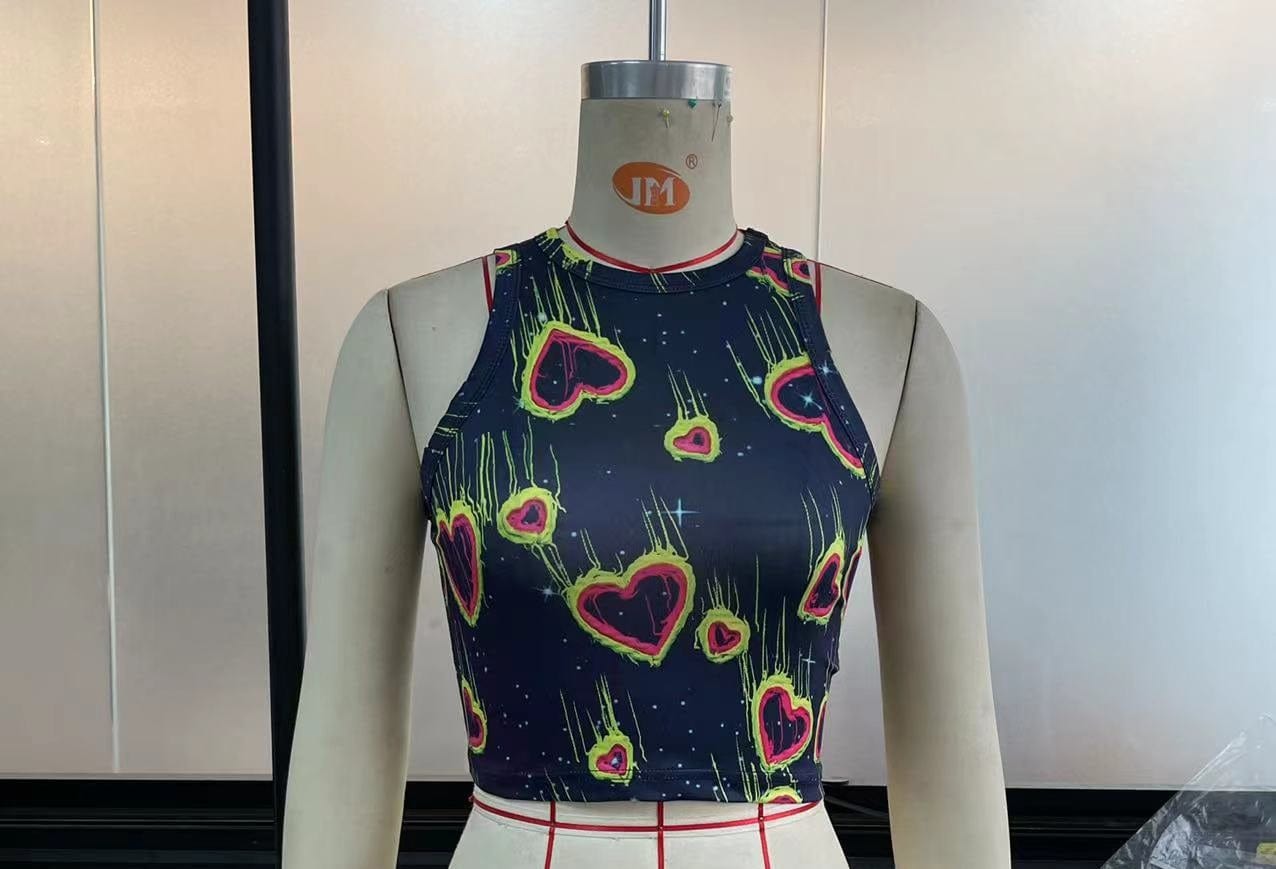 S / F Cheap Summer Girls Y2K Cute Crew Neck Womens Workout Crop Tank Tops Sexy Graphic Print Sleeveless Tank Top Women Vest
