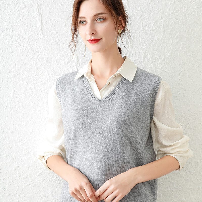 S / Gray 2022 Autumn And Winter New Vest Jacket Women's Sleeveless Sweater Knitted Pullover V-Neck Outer Wear For Women
