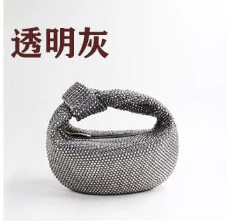 S / Gray 2022 New Half Moon Knot Crystal Purse Evening Clutch Bag Famous Brand Luxury Evening Wedding Bridal Purse