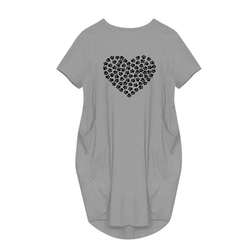 S / Gray 2022 summer Women Short Sleeve Dress Heart Dog Love Letters t-shirt Women Vestidos Beach Plus Size casual dresses