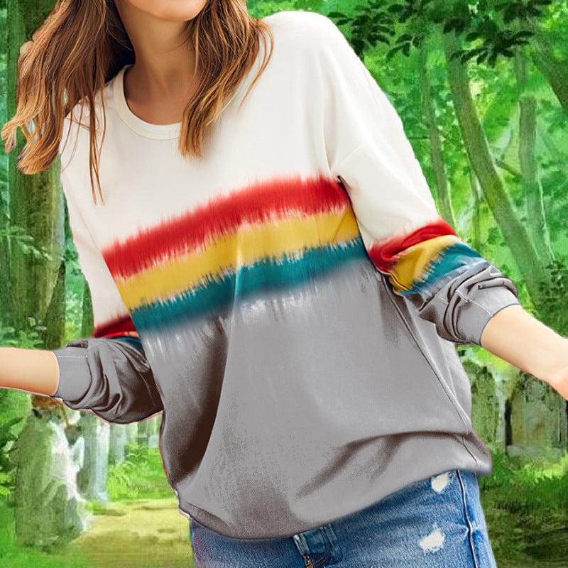 S / Gray autumn womans long sleeved gradient color sweater hoodie T shirt