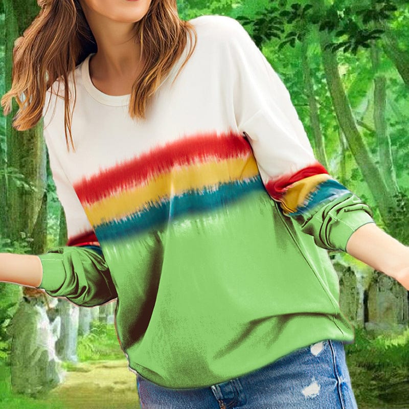 S / Green autumn womans long sleeved gradient color sweater hoodie T shirt