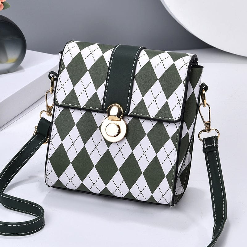 S / green Checkerboard Vertical Small Phone Bag Ladies One Shoulder Crossbody Coin Purse Wholesale leather woman handbags