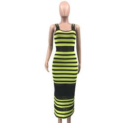S / Green YHSG91557 New arrival fashion clothing sexy long sleeve net yarn women slim Splicing dress dresses