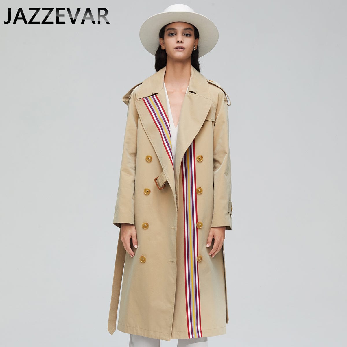 S / Khaki Factory special limited stock new arrival spring khaki trench coat women's casual fashion high quality cotton belted long coat