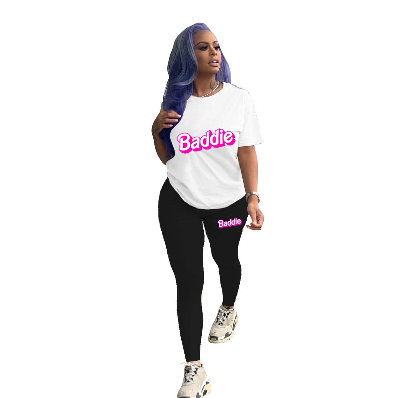 S / L287155-2 Custom Short Sleeve T Shirt Biker Shorts Set Workout Solid Color Women Summer Two Piece Outfits Set