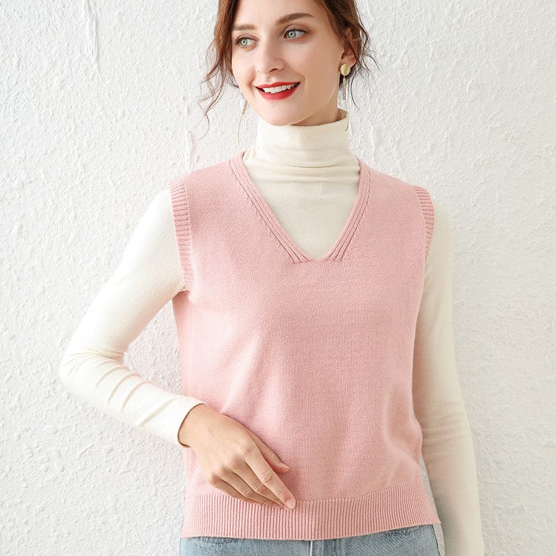 S / Leather Pink 2022 Autumn And Winter New Vest Jacket Women's Sleeveless Sweater Knitted Pullover V-Neck Outer Wear For Women
