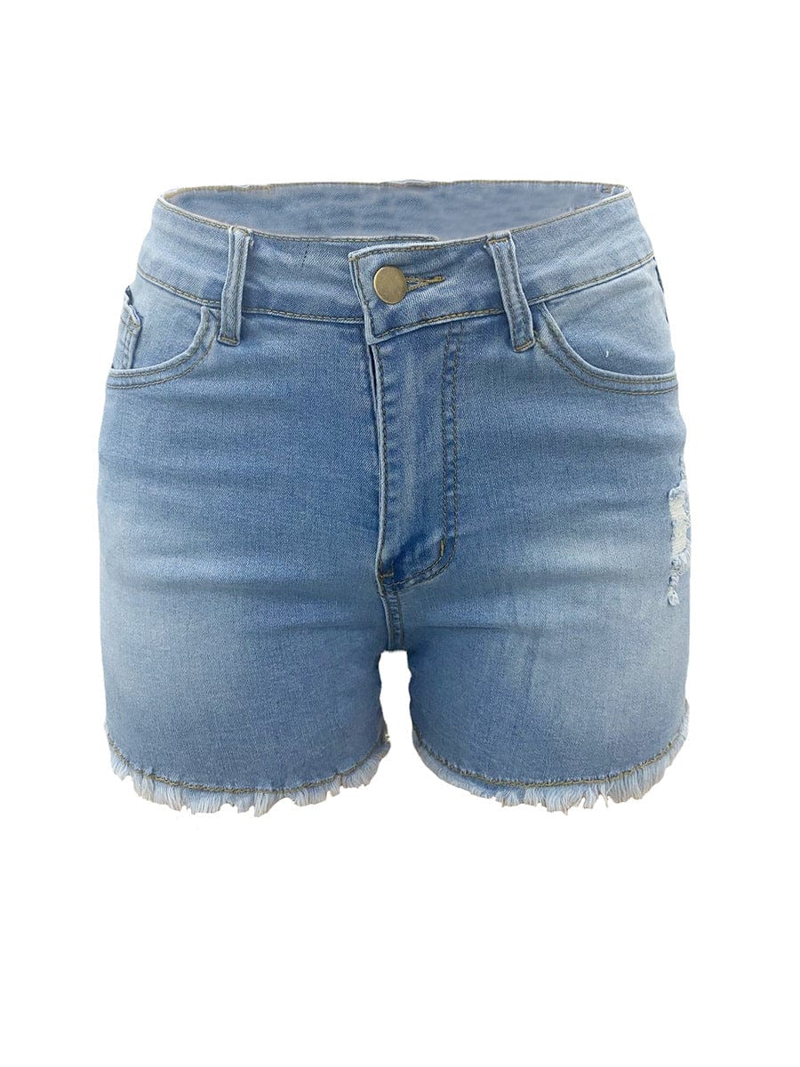 S / Light Blue High Stretchy Skinny Jeans Women 2022 Summer Hot Selling Button Fly Ripped Jeans Women Cotton Jean Shorts
