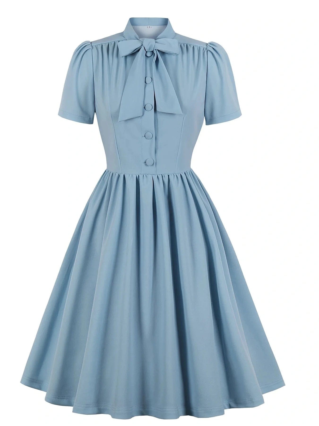 S / Light Blue J&H 2024 women clothes solid color short sleeve lace-up dress with swing bow sweet dress party wear