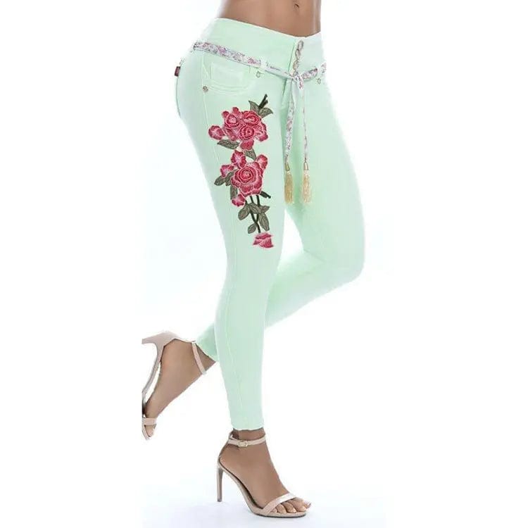 S / MINT Feet Colombianos Colombien Custom Logo Embroidery Floral Stylish Butt Lifter Ladies Skinny Trousers Pencil Pants Women'S Jeans