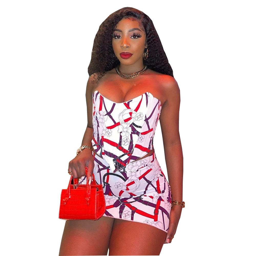 S / Multi-color 2022 Custom Logo Summer New Slim Two Piece Set Women Sleeveless Crop Top and Skirt Two Piece Set Zipper Contrast Color Suit