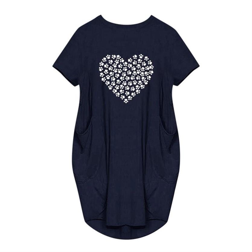 S / NAVY 2022 summer Women Short Sleeve Dress Heart Dog Love Letters t-shirt Women Vestidos Beach Plus Size casual dresses