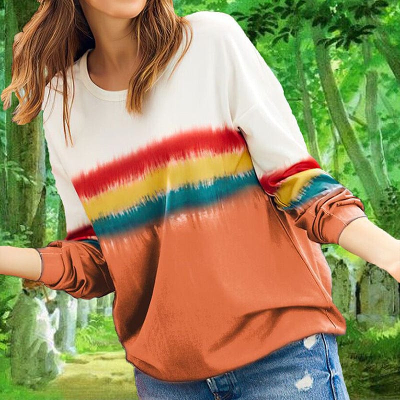 S / Orange autumn womans long sleeved gradient color sweater hoodie T shirt