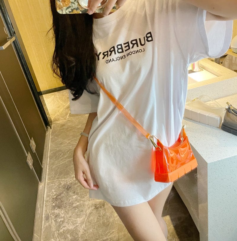 S / Orange New Arrivals Fashion Designer PVC Clear Jelly Bags Women Handbags Ladies Hand Bags Transparent Purses and Handbags for Women
