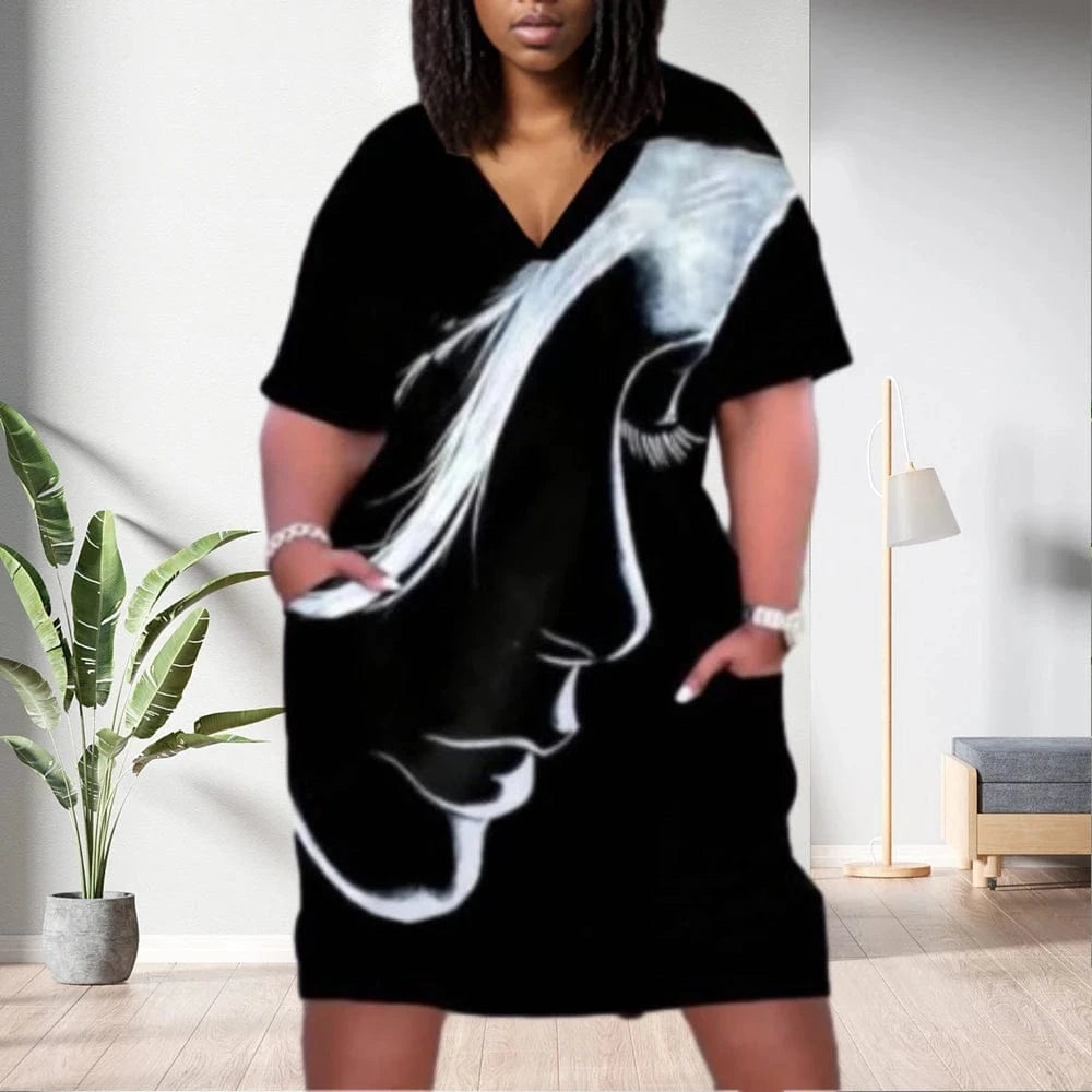 S / pic 45 D1202ME08 Direct Sales Plus Size V-neck Short Sleeve Floral Print Midi Women Dress Sehe Fashion