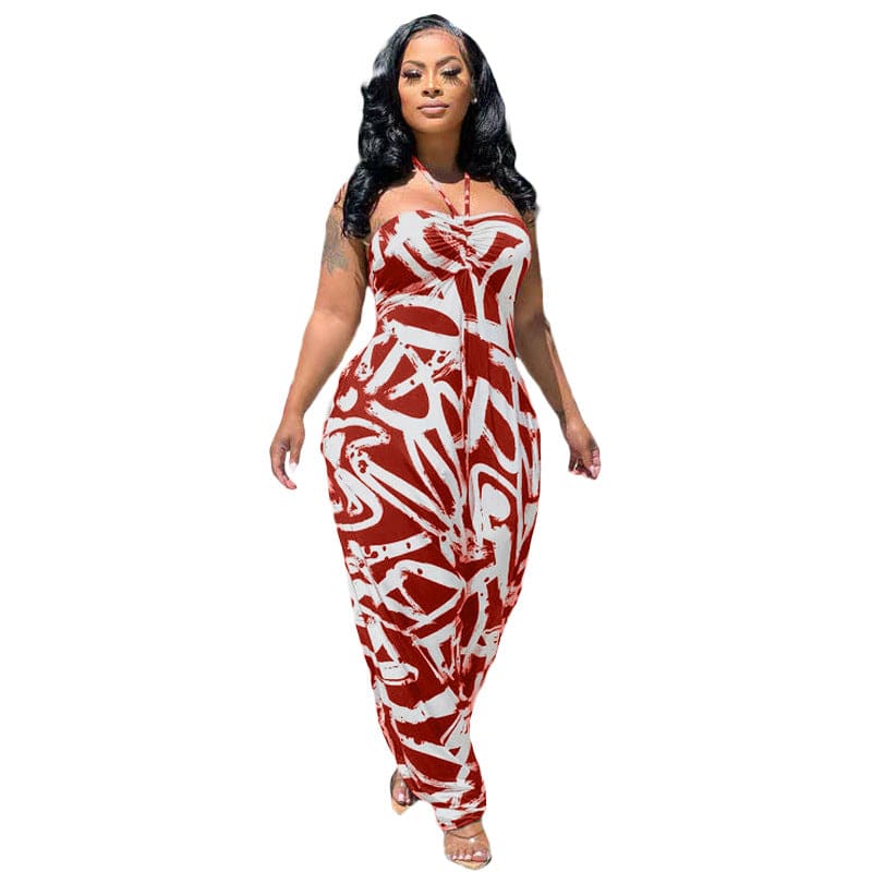 S / Pink 2022 summer wear plus size jumpsuits sexy suspenders sleeveless halter jump suit women