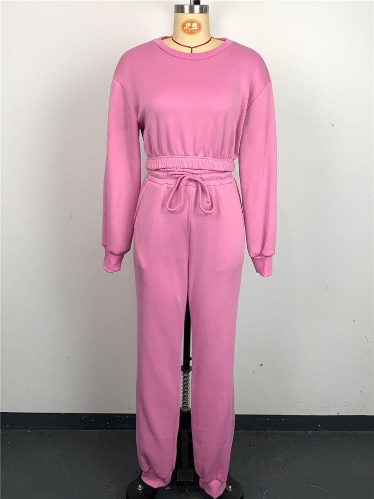 S / Pink Hoodies Sweatshirt Tracksuit Fashion Soild Long Sleeve Sweatpants Female Joggers Women 2 Piece Sets