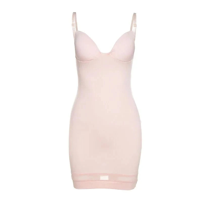 S / Pink Hot Selling Nightclub Fashion Suspender Low-cut Mesh Panels Sexy Hip Wrap Dress
