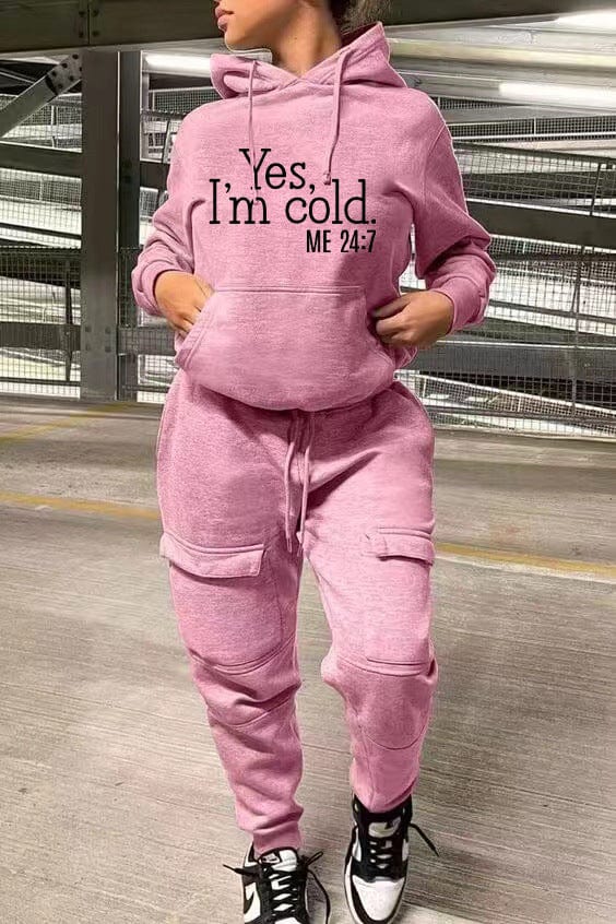 S / Pink New Women Clothing Ins Style Fashion Solid Color Printed Letter Hooded Sweatshirt Two Pieces