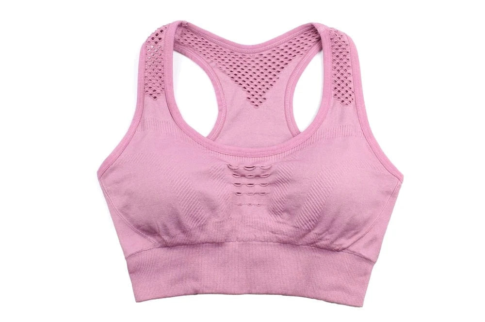 S / Pink Plus Size Mesh Hollow Beauty Back Stretch Sujetador Deportivo Wirefree High Impact Sports Bras Workout Gym Yoga Bra For Womens