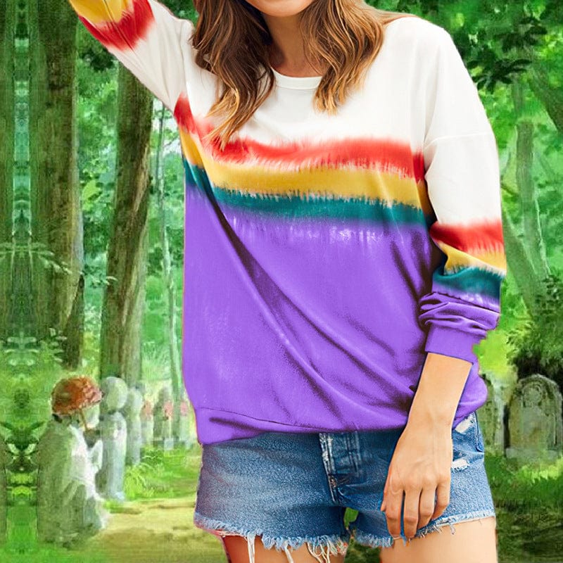 S / Purple autumn womans long sleeved gradient color sweater hoodie T shirt