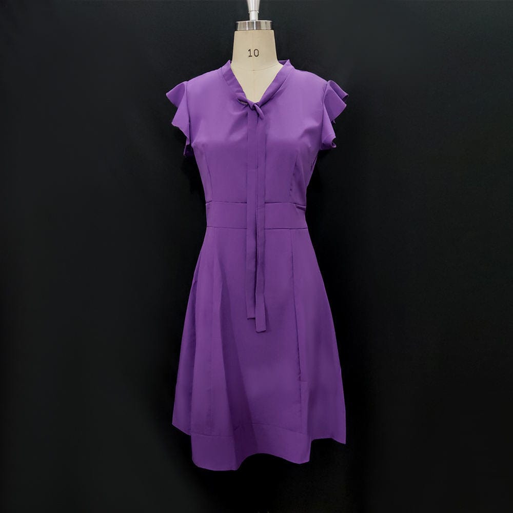S / Purple Blue Bodycon Big Size Mid Calf Slim Butterfly Sleeve Lady Casual Dress