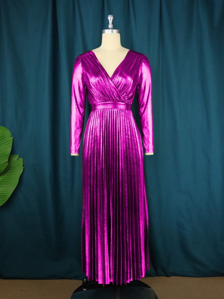 S / Purple Glitterly Dresses Girlfriend Gown for Church Gowns Evening Holiday Office Lady Elegant Women Gold Dress Formal