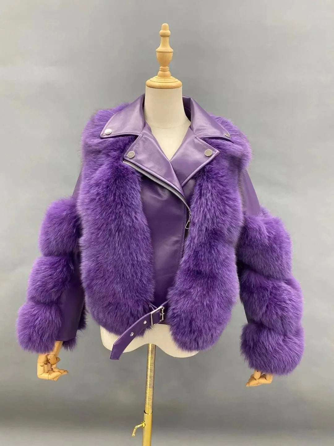 S / Purple Hot Sell Warm Winter Genuine Leather Fluffy Real Fox Fur Jacket
