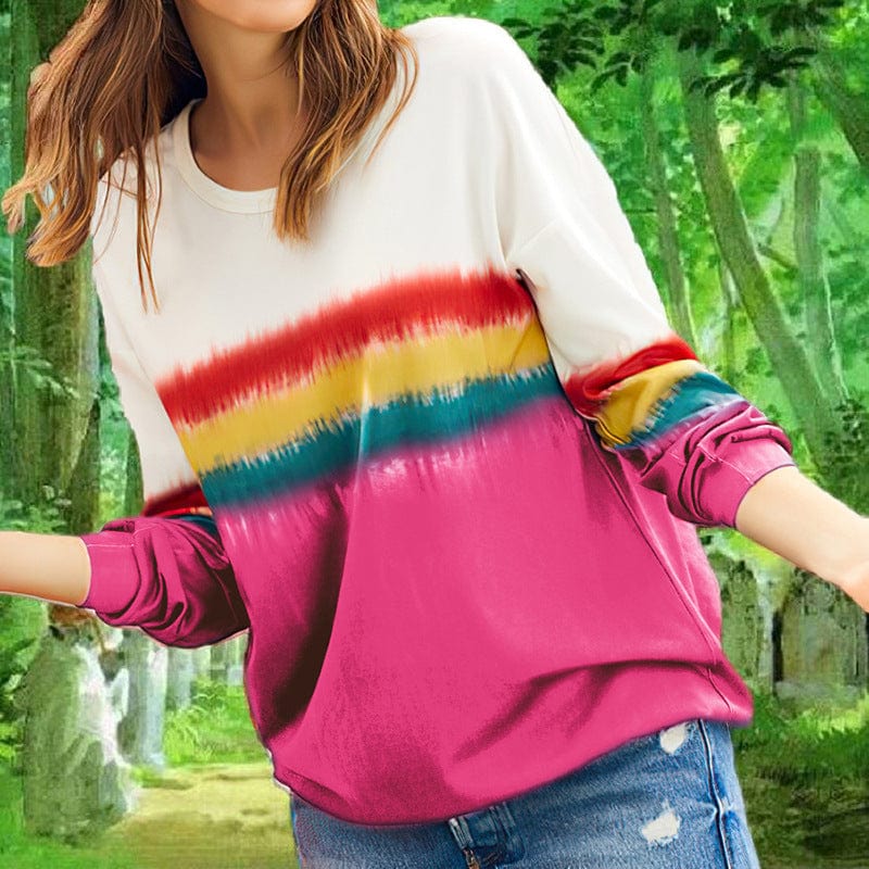 S / Red autumn womans long sleeved gradient color sweater hoodie T shirt