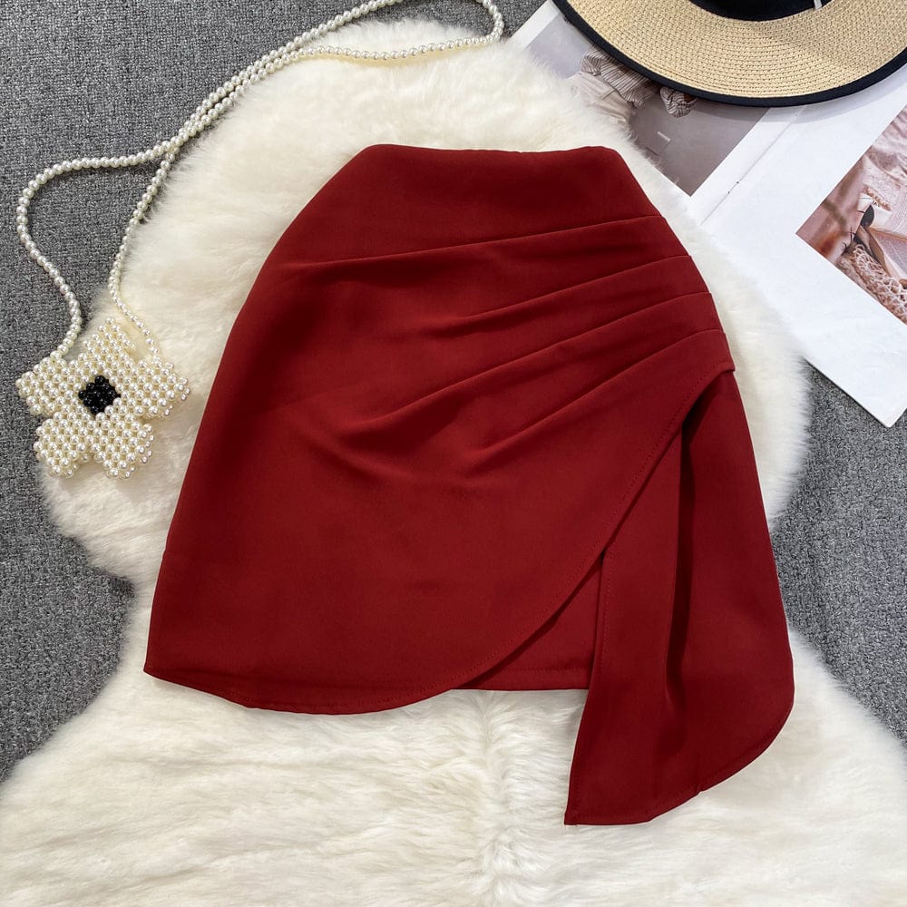 S / Red Irregular Short Skirt Women 2023 Summer New High Waist A-Line Skirt