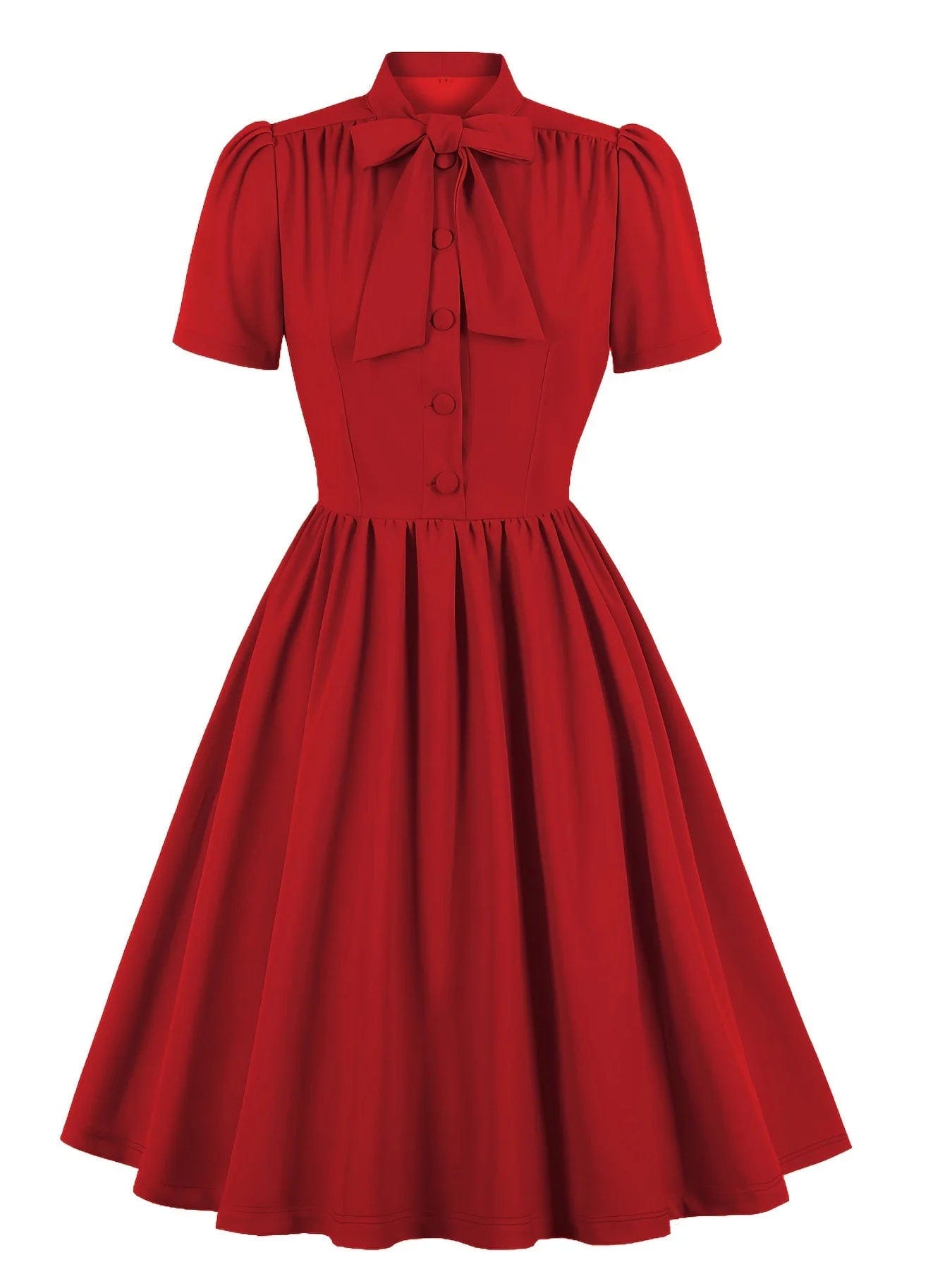 S / Red J&H 2024 women clothes solid color short sleeve lace-up dress with swing bow sweet dress party wear