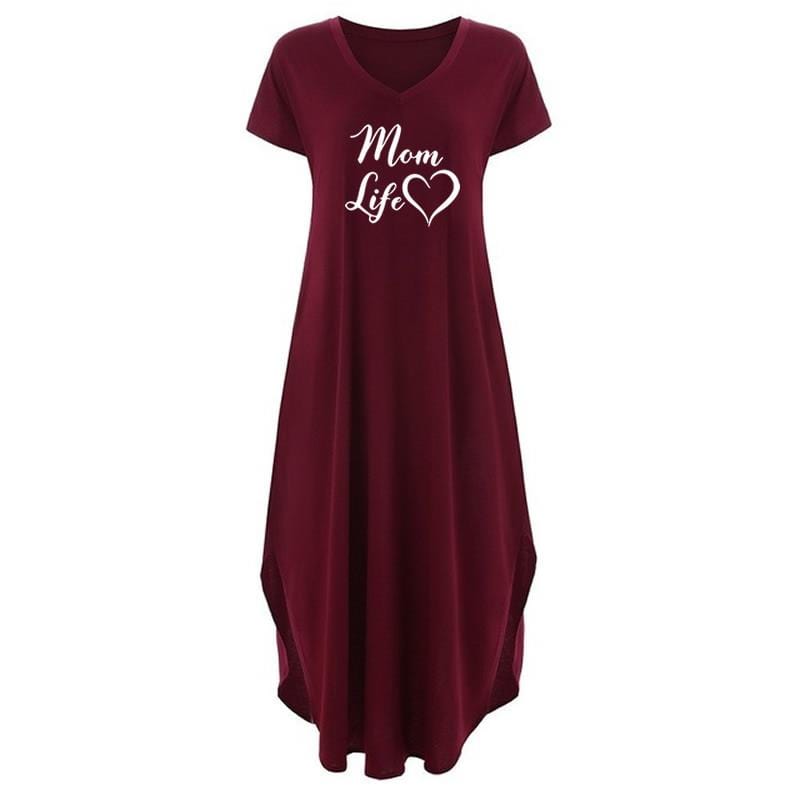 S / Red MOM Life Print women maxi dress fashion clothes american dresses Plus Size long vestidos sexy 2022 summer casual dress