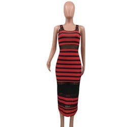 S / Red YHSG91557 New arrival fashion clothing sexy long sleeve net yarn women slim Splicing dress dresses