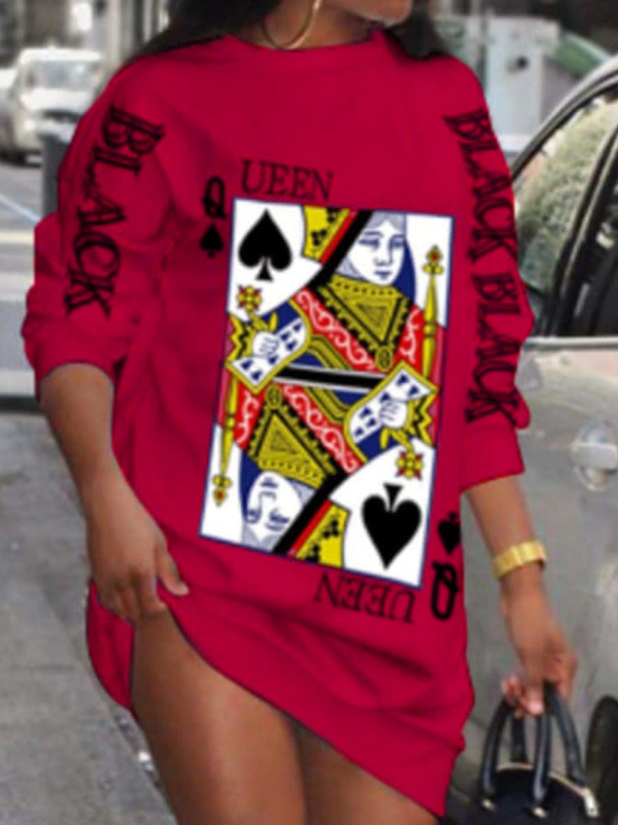 S / Red Z105612 Summer Fashion short Sleeves graphic print dresses womens O Neck Plus Size dress