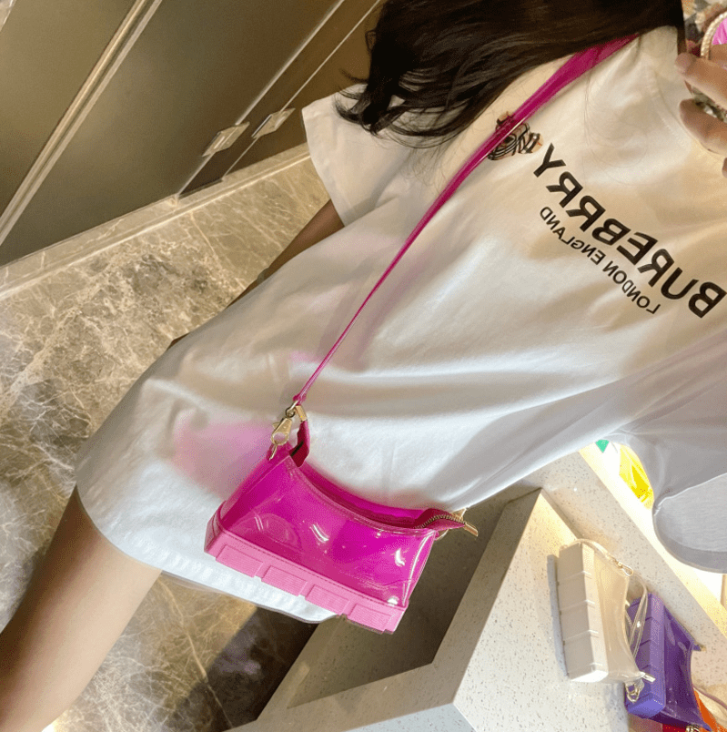 S / Rose Pink New Arrivals Fashion Designer PVC Clear Jelly Bags Women Handbags Ladies Hand Bags Transparent Purses and Handbags for Women