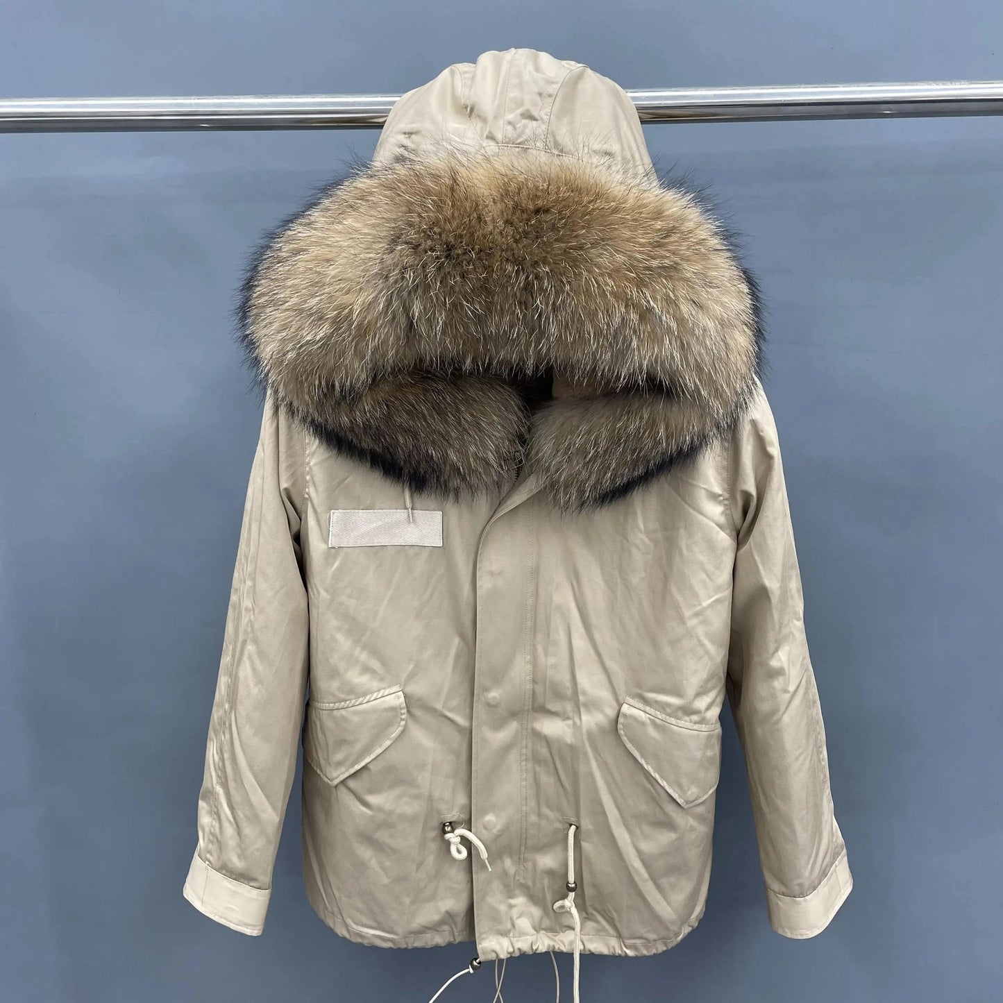 S / Short beige+ natural color fur Wholesale Lady Hoodies Warm Plus Size Winter Fur Parka