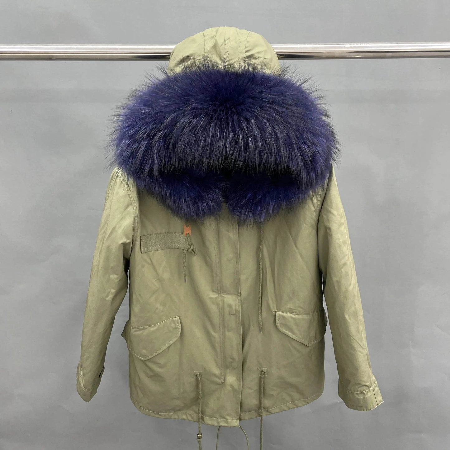S / Short green +navy fur Wholesale Lady Hoodies Warm Plus Size Winter Fur Parka