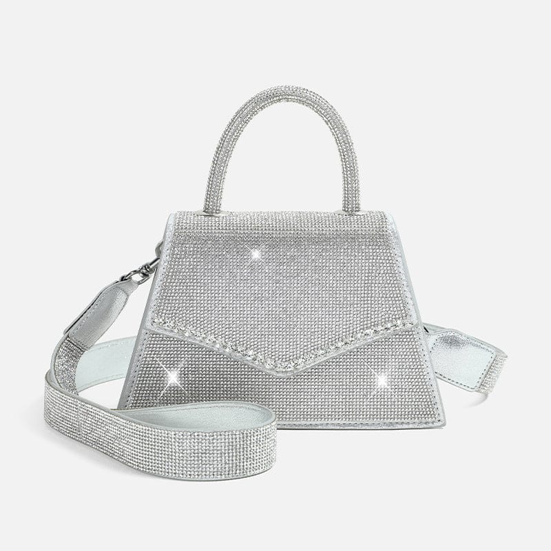 S / silver 2022 Spring Elegant Rhinestone New Style Fashion Diamond-shaped Bag with wide Shoulder