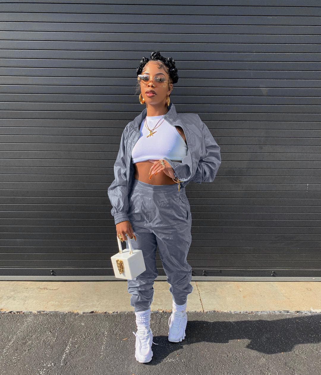 S / Silver HT-6079 Fashion Casual Women'S Sports Solid Color Zipper High Quality Sweat Suits