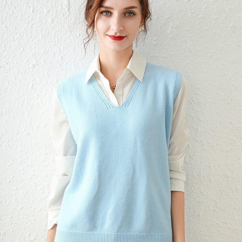 S / Sky Blue 2022 Autumn And Winter New Vest Jacket Women's Sleeveless Sweater Knitted Pullover V-Neck Outer Wear For Women