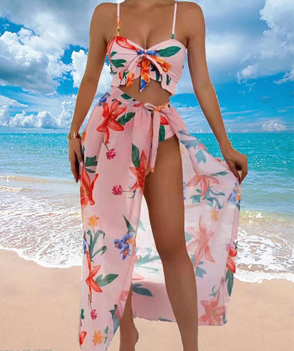 S / Style 4 Hot Selling 2023 designer bathing suit push up bikini Sarong swimsuit mesh long dress cover up 3 piece swimwear set for women